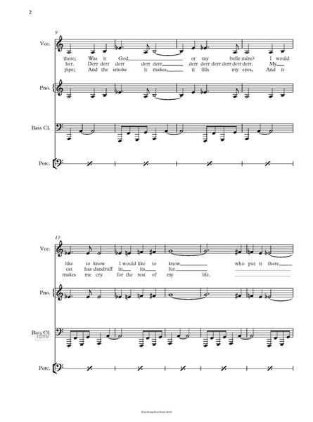 Dandruff für Singstimme, Klavier, Bassklarinette und Percussion (1983)