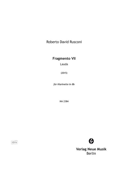 Fragmento VII für Klarinette in Bb (2015)