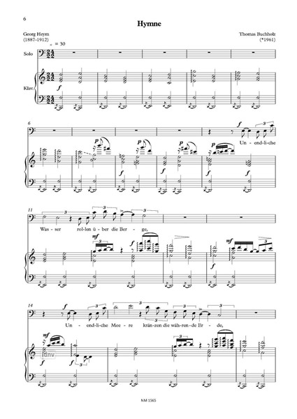 Heym Zyklus für Bariton und Klavier (2012)