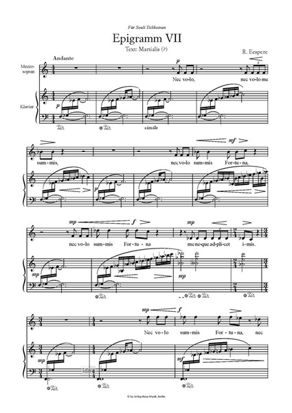 Epigramm VII für Mezzosopran und Klavier (2005) Epigramm VII für Mezzosopran und Klavier (2005)
