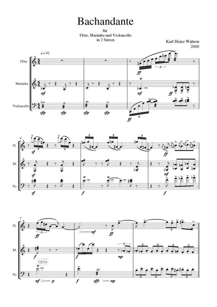 Bachandante für Flöte, Marimbaphon und Violoncello