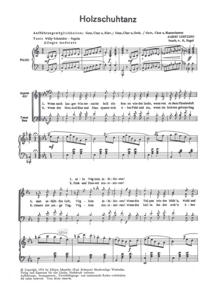 Holzschuhtanz (Zar + Zimmermann) für gemischten Chor und Begleitung