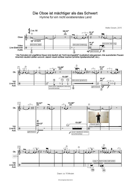 Die Oboe ist mächtiger als das Schwert für Oboe, Live-Elektronik und Video (2015) Die Oboe ist mächtiger als das Schwert für Oboe, Live-Elektronik und Video (2015)