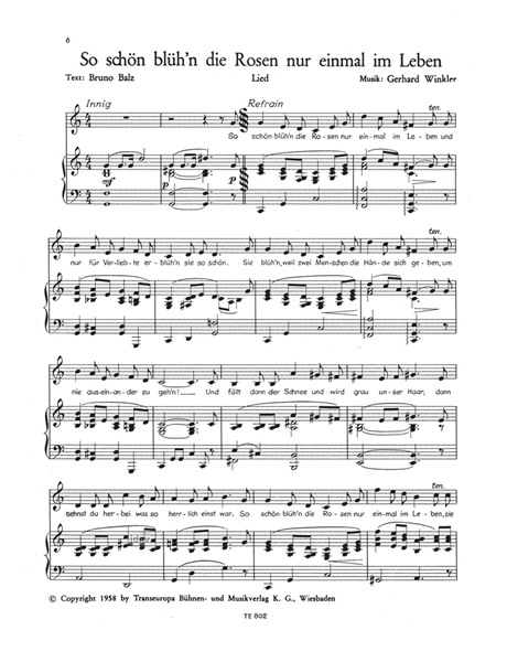 Vier Lied-Erfolge von Gerhard Winkler für Gesang und Klavier Vier Lied-Erfolge von Gerhard Winkler für Gesang und Klavier