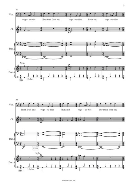 Fruit & Vegetables für Singstimme, Klarinette in B, Percussion und Klavier Fruit & Vegetables für Singstimme, Klarinette in B, Percussion und Klavier