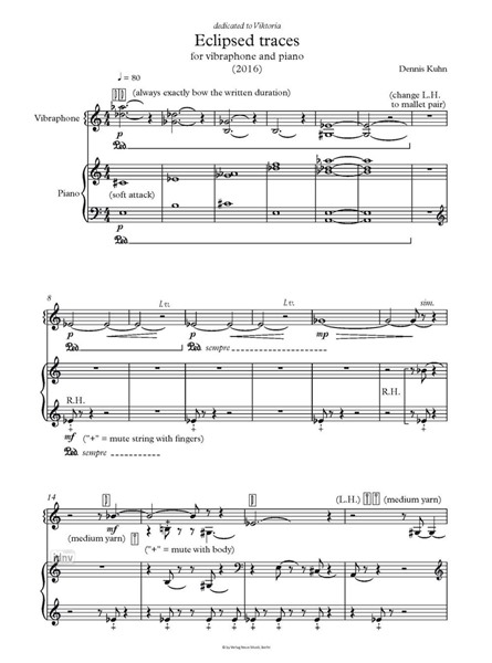 Eclipsed Traces für Vibraphon und Klavier (2016)