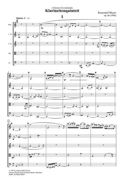 Klarinettenquintett für Klarinette und Streichquartett op. 66 (1986) Klarinettenquintett für Klarinette und Streichquartett op. 66 (1986)