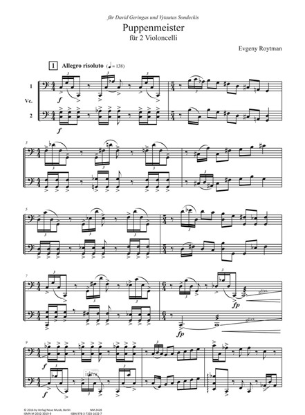 Puppenmeister für 2 Violoncelli (2015) Puppenmeister für 2 Violoncelli (2015)