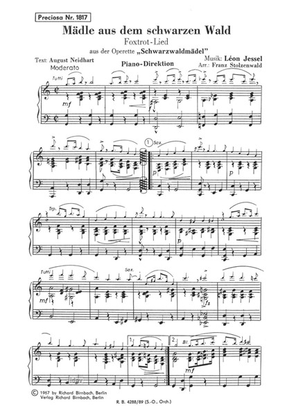 Mädle aus dem schwarzen Wald für großes Orchester - Ergänzungsstimmen Mädle aus dem schwarzen Wald für großes Orchester - Ergänzungsstimmen