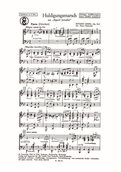 Huldigungsmarsch aus "Sigurd Jorsalfar" für Salon-Orchester op. 56,3 Huldigungsmarsch aus "Sigurd Jorsalfar" für Salon-Orchester op. 56,3