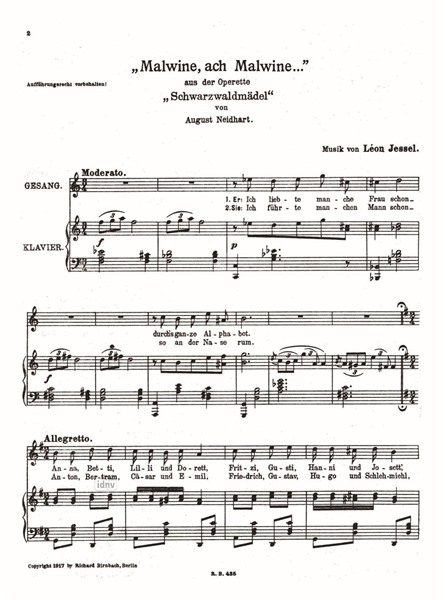 Malwine ach Malwine für Gesang und Klavier Malwine ach Malwine für Gesang und Klavier