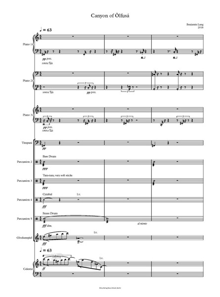 Canyon of Ölfusá für 3 Klaviere, 6 Schlagzeuger und Celesta (2018) Canyon of Ölfusá für 3 Klaviere, 6 Schlagzeuger und Celesta (2018)