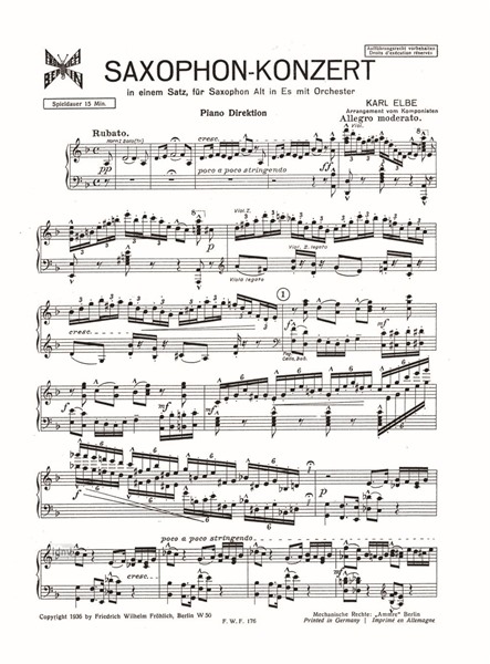 Saxophon Konzert in einem Satz Saxophon Konzert in einem Satz