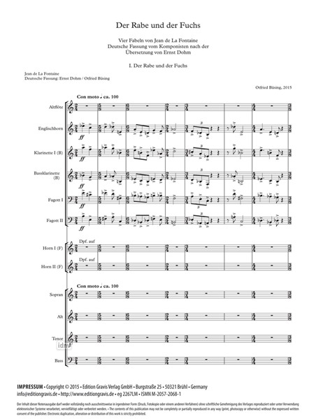 Der Rabe und der Fuchs für gemischten Chor und neun Instrumente (2015) Der Rabe und der Fuchs für gemischten Chor und neun Instrumente (2015)