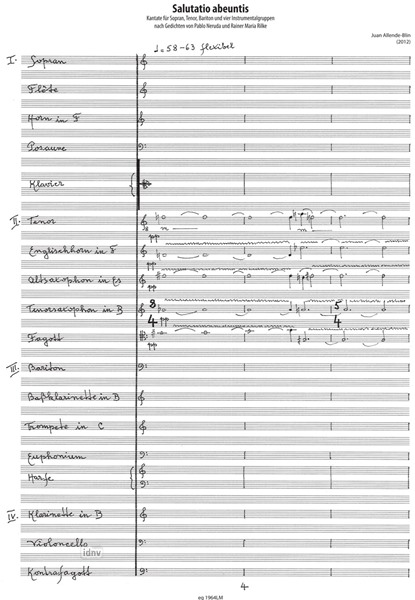 Salutatio abeuntis für Sopran, Tenor, Bariton und vier Instrumentalgruppen (2012) Salutatio abeuntis für Sopran, Tenor, Bariton und vier Instrumentalgruppen (2012)