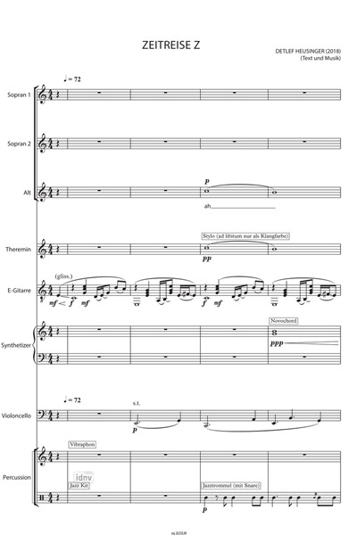 Zeitreise Z für Kinder-/Jugendchor (SSA), Theremin, Stylophon, Schlagzeug (Vibraphon/Glockenspiel - 1 Spieler), Synthesizer (Hammondorgel), Violoncello und Elektronik ad libitum (2019) Zeitreise Z für Kinder-/Jugendchor (SSA), Theremin, Stylophon, Schlagzeug (Vibraphon/Glockenspiel - 1 Spieler), Synthesizer (Hammondorgel), Violoncello und Elektronik ad libitum (2019)