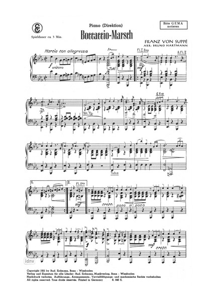 Boccaccio Marsch für Salon-Orchester Ergänzungsstimmen großes Orchester Boccaccio Marsch für Salon-Orchester Ergänzungsstimmen großes Orchester