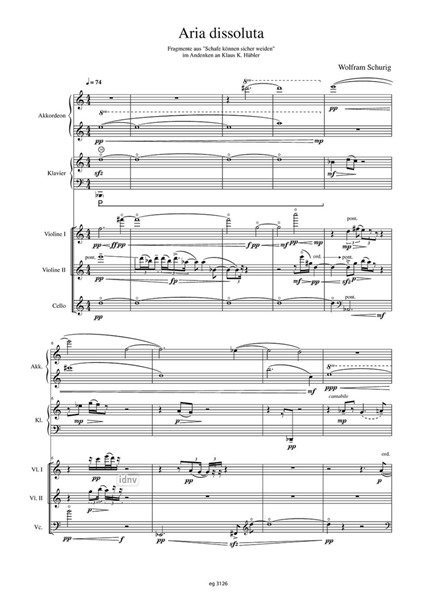 Aria dissoluta für Akkordeon, Klavier, 2 Violinen und Violoncello (2024) Aria dissoluta für Akkordeon, Klavier, 2 Violinen und Violoncello (2024)