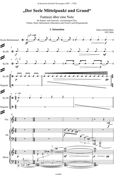 Der Seele Mittelpunkt und Grund. Fantasie über eine Note für Sopran solo, Tenor solo, gemischten 4-stimmigen Chor und Enemble (1997) Der Seele Mittelpunkt und Grund. Fantasie über eine Note für Sopran solo, Tenor solo, gemischten 4-stimmigen Chor und Enemble (1997)