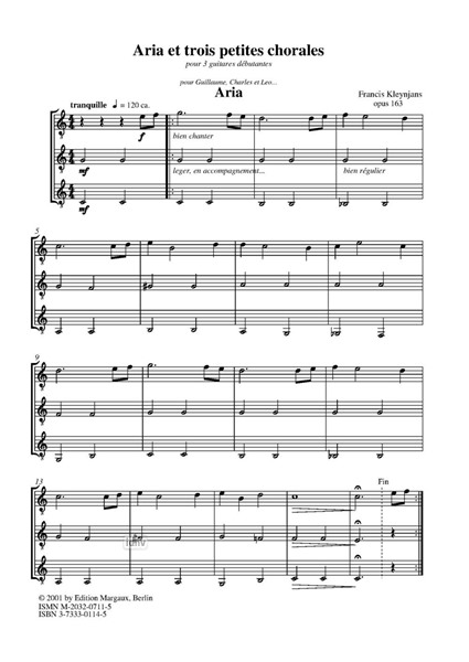 Aria et trois petites chorales für drei Gitarren Aria et trois petites chorales für drei Gitarren