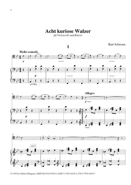 Acht kuriose Walzer für Violoncello und Klavier Acht kuriose Walzer für Violoncello und Klavier