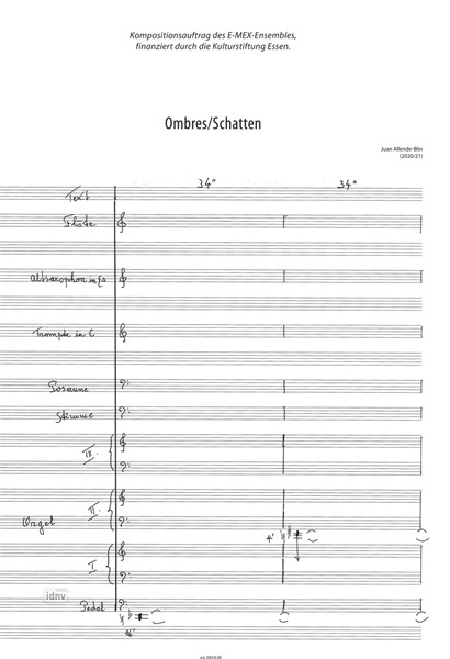 Ombres / Schatten für Flöte, Saxophon, Trompete, Posaune, Orgel und Projektion (2020/21) Ombres / Schatten für Flöte, Saxophon, Trompete, Posaune, Orgel und Projektion (2020/21)