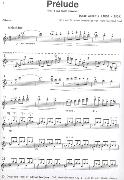 Prélude aus Suite España, op. 165, No. 1 für 2 Gitarren Prélude aus Suite España, op. 165, No. 1 für 2 Gitarren