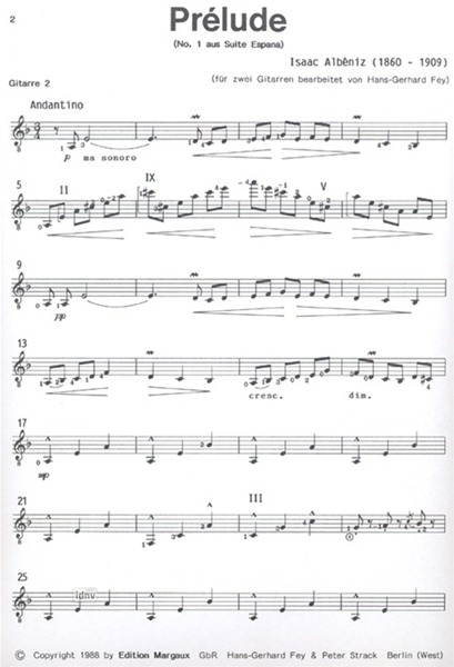 Prélude aus Suite España, op. 165, No. 1 für 2 Gitarren Prélude aus Suite España, op. 165, No. 1 für 2 Gitarren