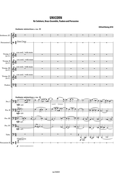 Unicorn für Solohorn, Blechbläser-Ensemble, Pauken und Percussion (2018) Unicorn für Solohorn, Blechbläser-Ensemble, Pauken und Percussion (2018)