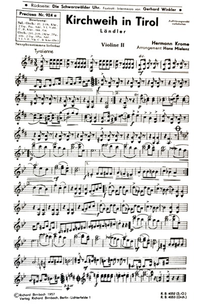 Kirchweih in Tirol (Krome) / Die Schwarzwälder Uhr (Winkler) für Salonorchester - Ergänzungsstimmen großes Orchester Kirchweih in Tirol (Krome) / Die Schwarzwälder Uhr (Winkler) für Salonorchester - Ergänzungsstimmen großes Orchester