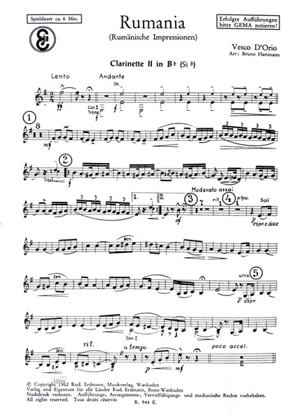Rumania für Salonorchester - Ergänzungsstimmen großes Orchester Rumania für Salonorchester - Ergänzungsstimmen großes Orchester