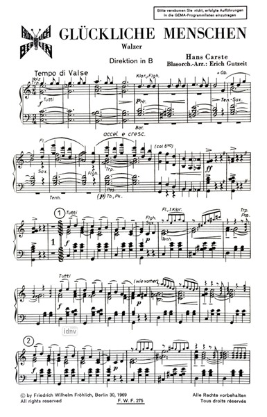 Glückliche Menschen für Blasorchester Glückliche Menschen für Blasorchester