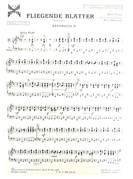 Fliegende Blätter für Akkordeon-Orchester (Stimme: 4. Akkordeon) Fliegende Blätter für Akkordeon-Orchester (Stimme: 4. Akkordeon)