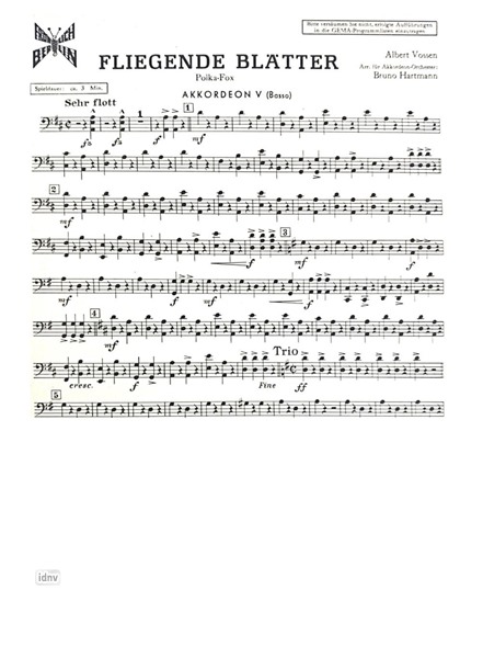 Fliegende Blätter für Akkordeon-Orchester (Stimme: Bass-Akkordeon) Fliegende Blätter für Akkordeon-Orchester (Stimme: Bass-Akkordeon)