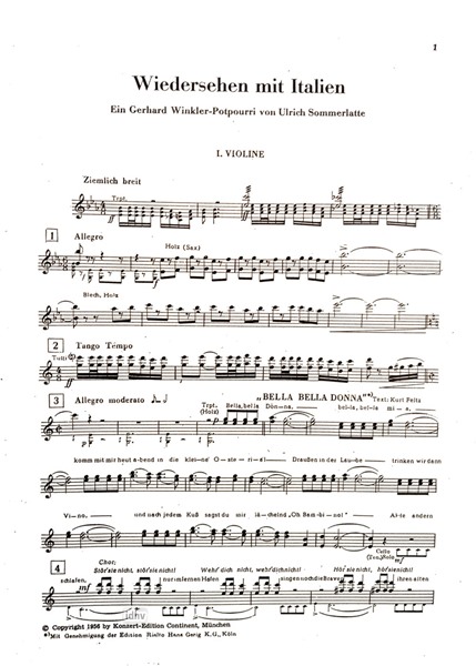 Wiedersehen mit Italien (Potpourri) für Salonorchester - Ergänzungsstimmen Wiedersehen mit Italien (Potpourri) für Salonorchester - Ergänzungsstimmen