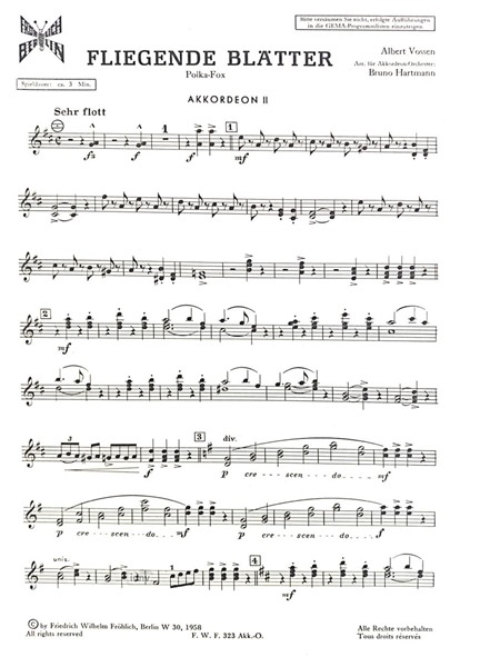 Fliegende Blätter für Akkordeon-Orchester (Stimme: 2. Akkordeon) Fliegende Blätter für Akkordeon-Orchester (Stimme: 2. Akkordeon)