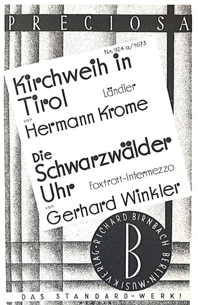 Kirchweih in Tirol (Krome) / Die Schwarzwälder Uhr (Winkler) für Salonorchester - Ergänzungsstimmen großes Orchester Kirchweih in Tirol (Krome) / Die Schwarzwälder Uhr (Winkler) für Salonorchester - Ergänzungsstimmen großes Orchester