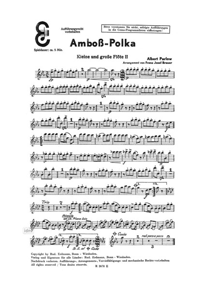 Amboss Polka für Salon-Orchester Ergänzungsstimmen großes Orchester Amboss Polka für Salon-Orchester Ergänzungsstimmen großes Orchester