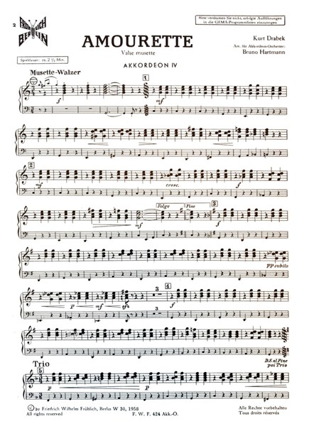 Amourette für Akkordeon-Orchester (Stimme: 4. Akkordeon)