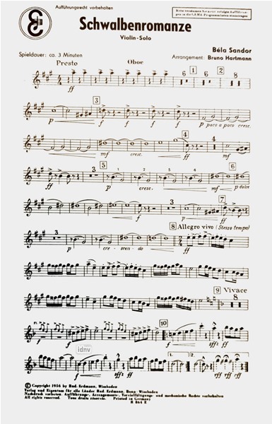 Schwalben-Romanze für Salon-Orchester Ergänzungsstimmen großes Orchester Schwalben-Romanze für Salon-Orchester Ergänzungsstimmen großes Orchester