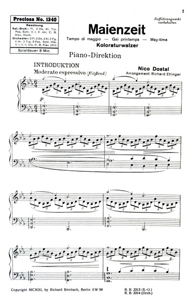 Maienzeit für Salonorchester - Ergänzungsstimmen großes Orchester Maienzeit für Salonorchester - Ergänzungsstimmen großes Orchester