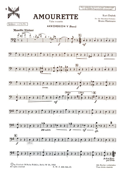 Amourette für Akkordeon-Orchester (Stimme: Bass-Akkordeon)