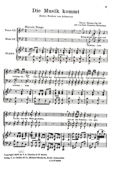 Die Musik kommt Op.54 für Männerchor mit Klavier Die Musik kommt Op.54 für Männerchor mit Klavier