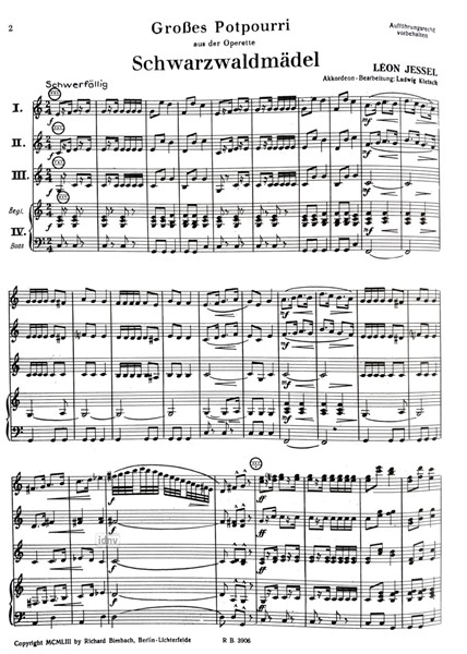 Großes Potpourri aus der Operette Schwarzwaldmädel für Akkordeon-Orchester Großes Potpourri aus der Operette Schwarzwaldmädel für Akkordeon-Orchester