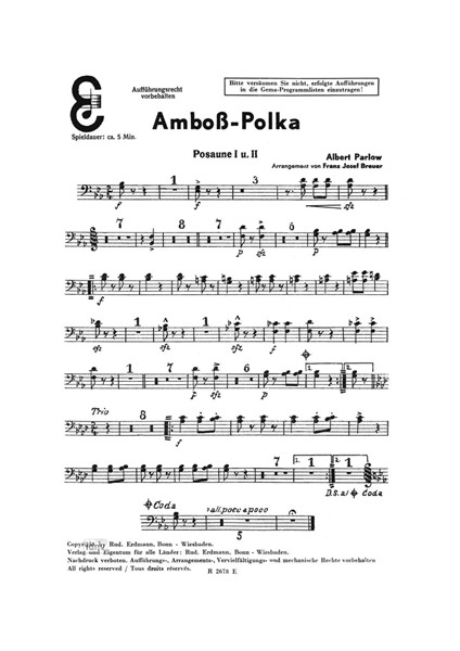 Amboss Polka für Salon-Orchester Ergänzungsstimmen großes Orchester Amboss Polka für Salon-Orchester Ergänzungsstimmen großes Orchester