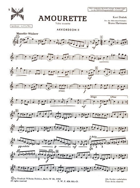 Amourette für Akkordeon-Orchester (Stimme: 2. Akkordeon)