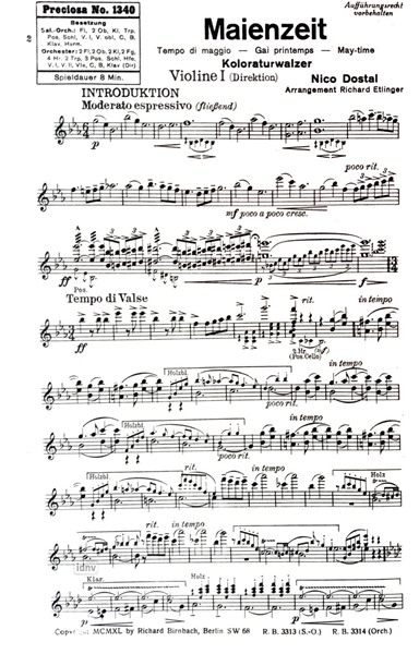 Maienzeit für Salonorchester - Ergänzungsstimmen großes Orchester Maienzeit für Salonorchester - Ergänzungsstimmen großes Orchester