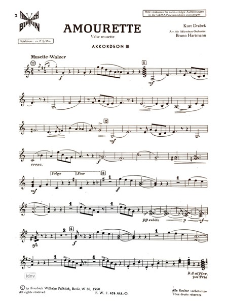 Amourette für Akkordeon-Orchester (Stimme: 3. Akkordeon)