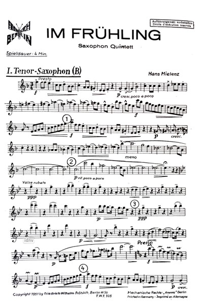 Im Frühling für Saxophon-Quintett Im Frühling für Saxophon-Quintett