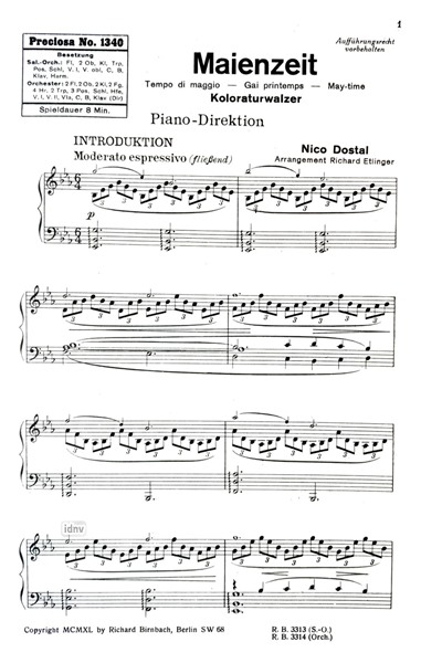 Maienzeit, Koloraturwalzer für Salonorchester Maienzeit, Koloraturwalzer für Salonorchester